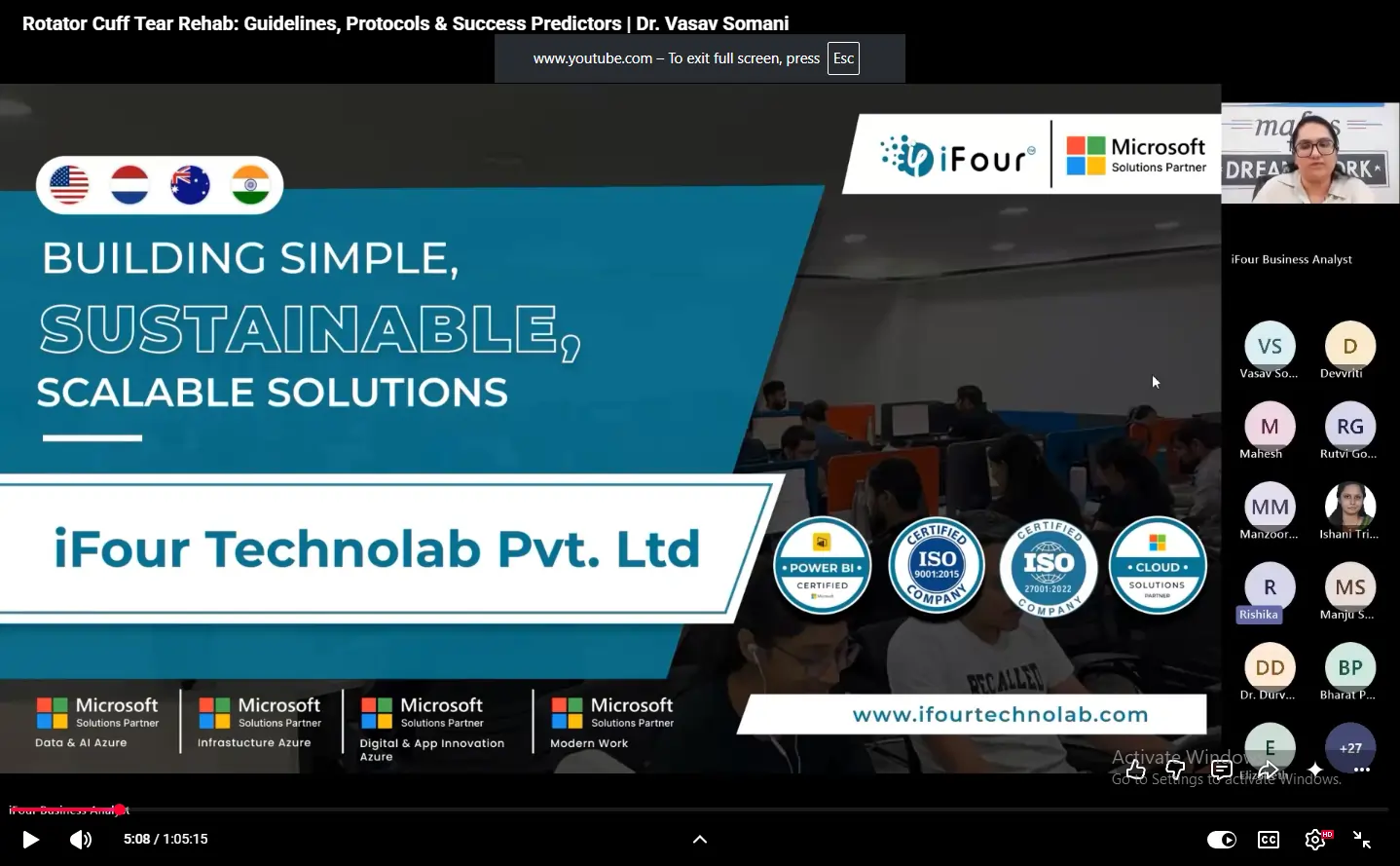 iFour Technolab company introduction slide presented during the rotator cuff tear rehab webinar